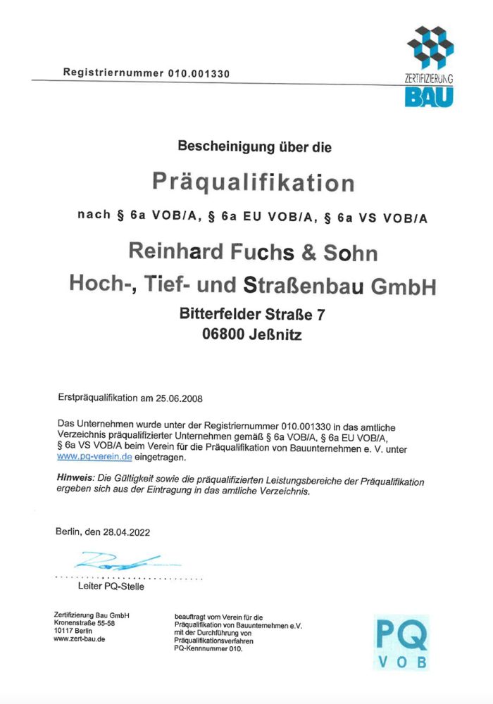 Präqualifikation Zertifizierung Bau