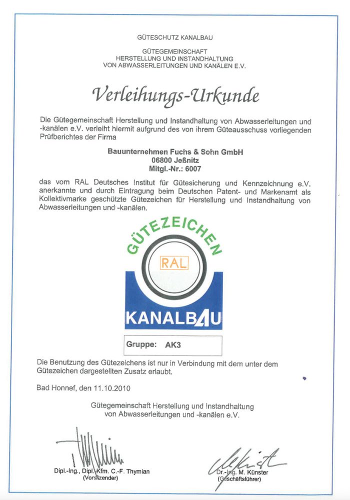 Güteschutz Kanalbau